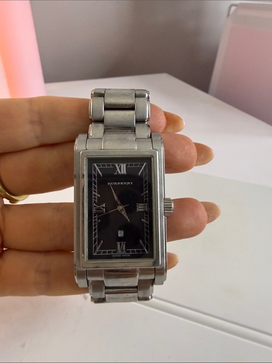 Burberry Accessories - Burberry Men's Rectangular Stainless Steel Watch in Black and Silver